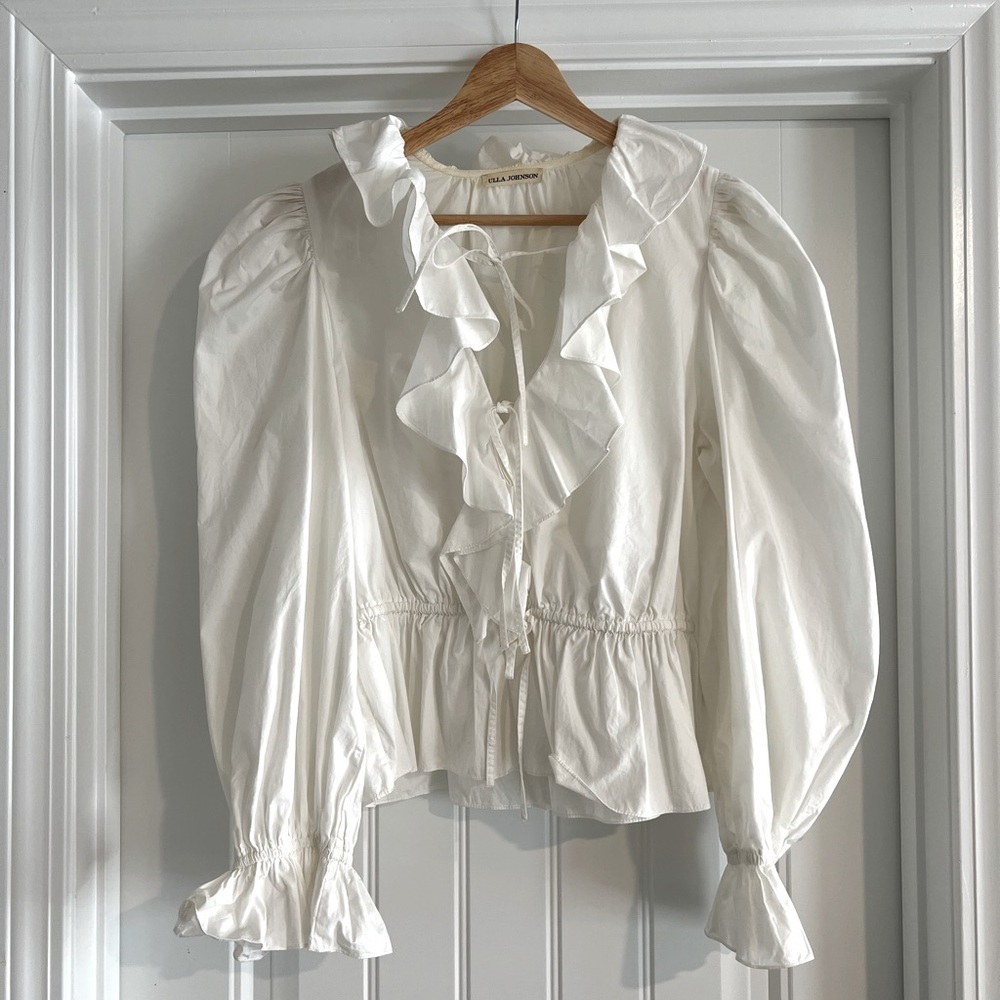 ULLA JOHNSON Poplin Ruffle Top